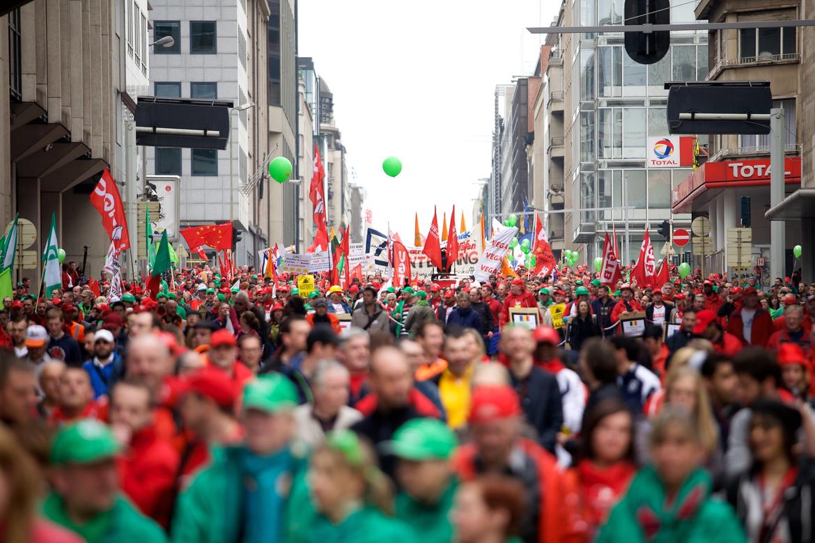 trade union demonstration in Brussels