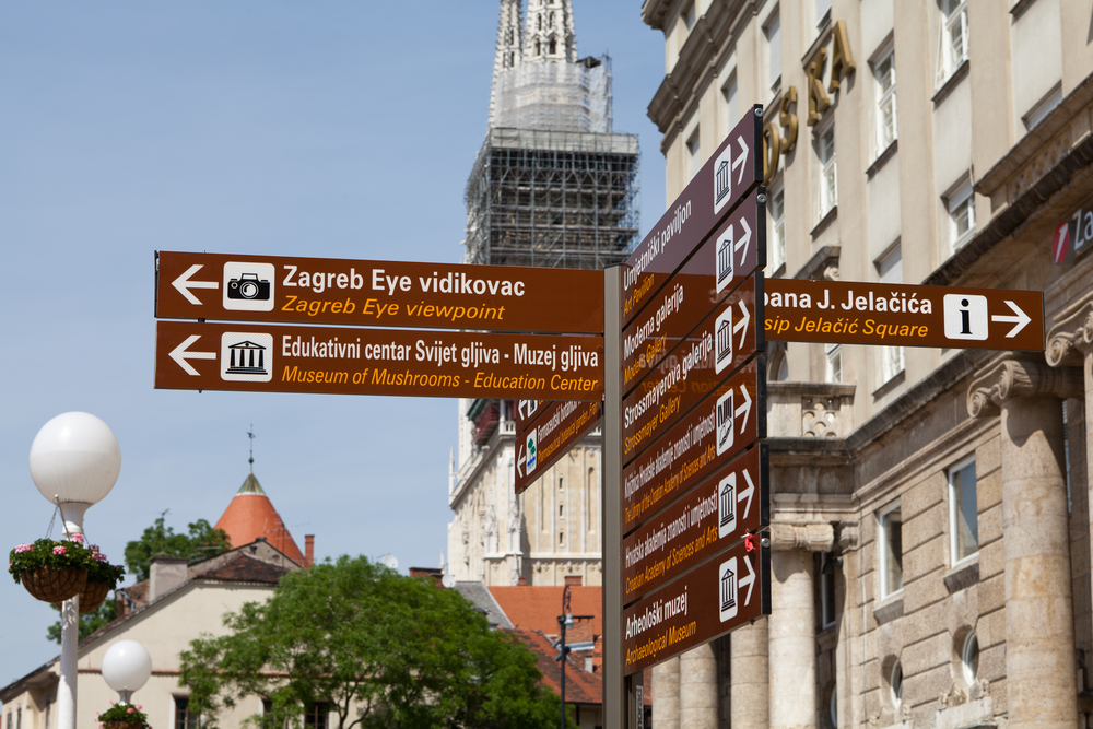 Zagreb,Guidepost,At,Ban,Jelacic,Square,In,Zagreb,,Croatia